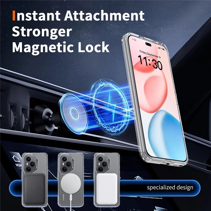 Bulk Purchasing For Honor 400 Pro 5G (Global) Magnetic Case Crystal Clear 1.5mm TPU PC Phone Back Cover - Transparent