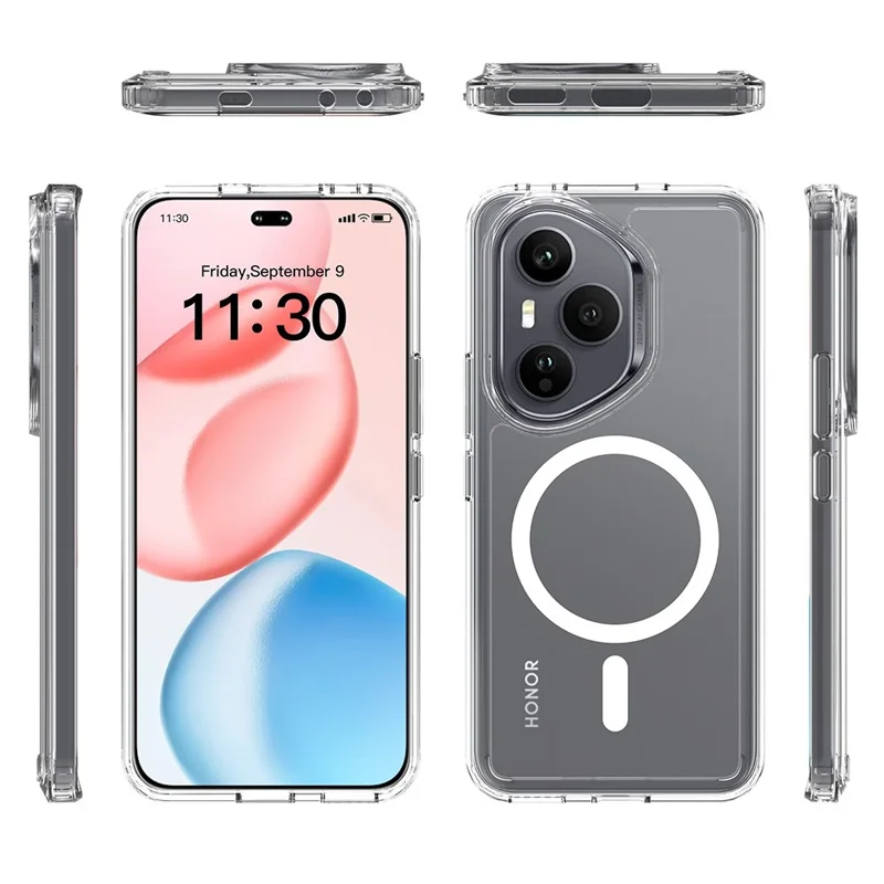 Bulk Purchasing For Honor 400 Pro 5G (Global) Magnetic Case Crystal Clear 1.5mm TPU PC Phone Back Cover - Transparent