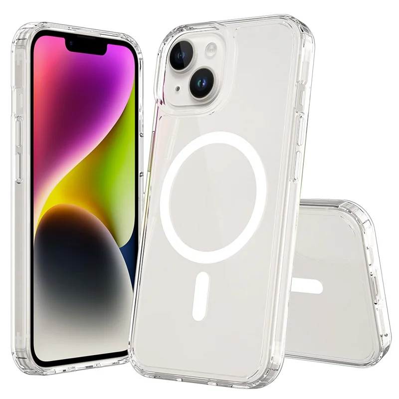 Achat en vrac pour coque magnétique iPhone 15 transparente 1,5 mm en TPU et PC - Couverture arrière transparente