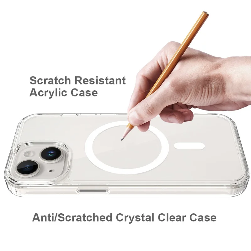 Achat en vrac pour coque magnétique iPhone 15 transparente 1,5 mm en TPU et PC - Couverture arrière transparente