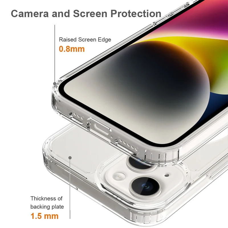 Achat en vrac pour coque magnétique iPhone 15 transparente 1,5 mm en TPU et PC - Couverture arrière transparente
