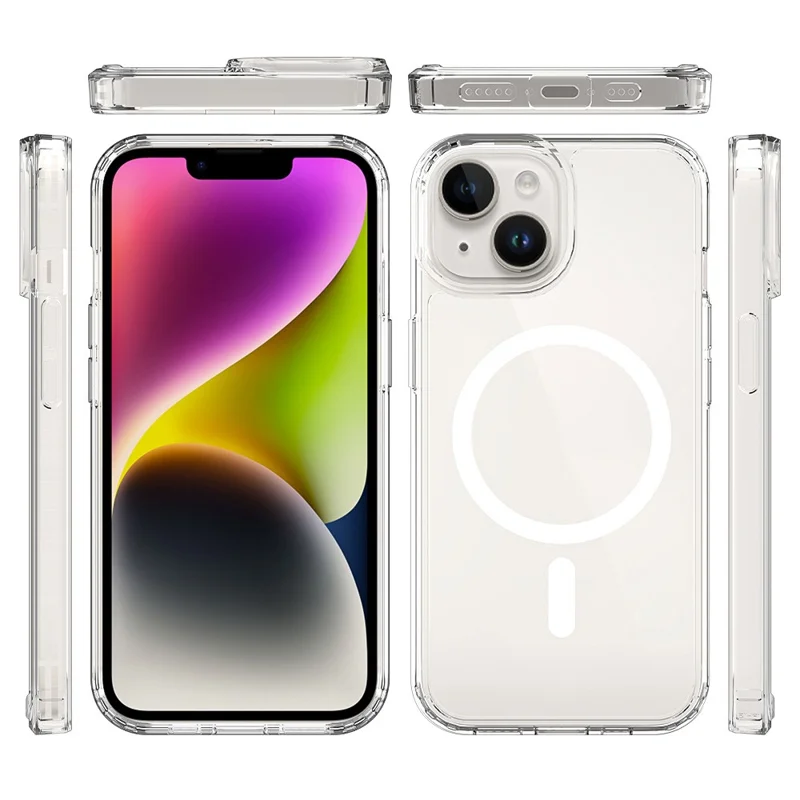 Achat en vrac pour coque magnétique iPhone 15 transparente 1,5 mm en TPU et PC - Couverture arrière transparente