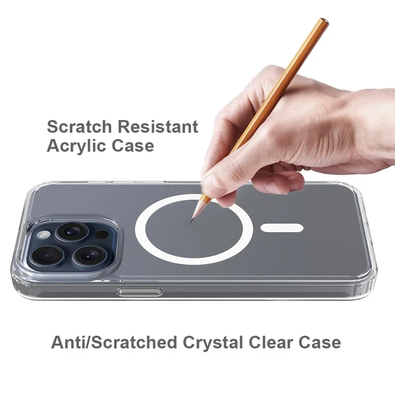 Bulk Purchasing For iPhone 15 Pro Magnetic Case Crystal Clear 1.5mm TPU PC Phone Back Cover - Transparent