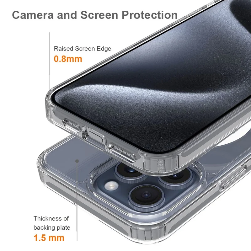 Bulk Purchasing For iPhone 15 Pro Magnetic Case Crystal Clear 1.5mm TPU PC Phone Back Cover - Transparent