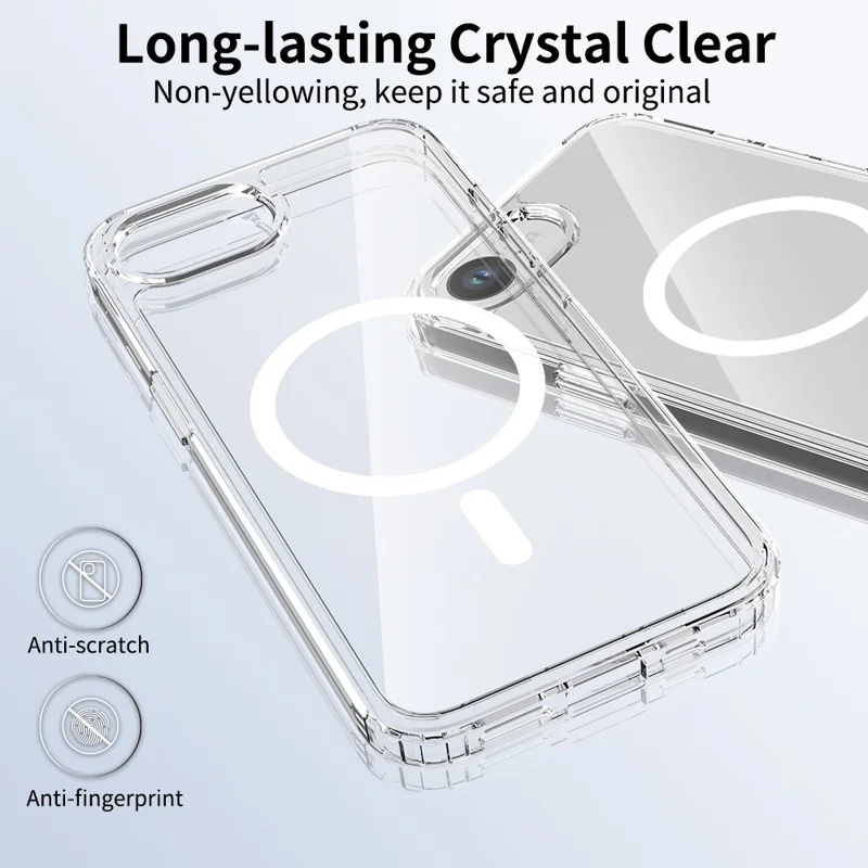 Bulk Purchasing For iPhone 16e Magnetic Case Crystal Clear 1.5mm TPU PC Phone Back Cover - Transparent