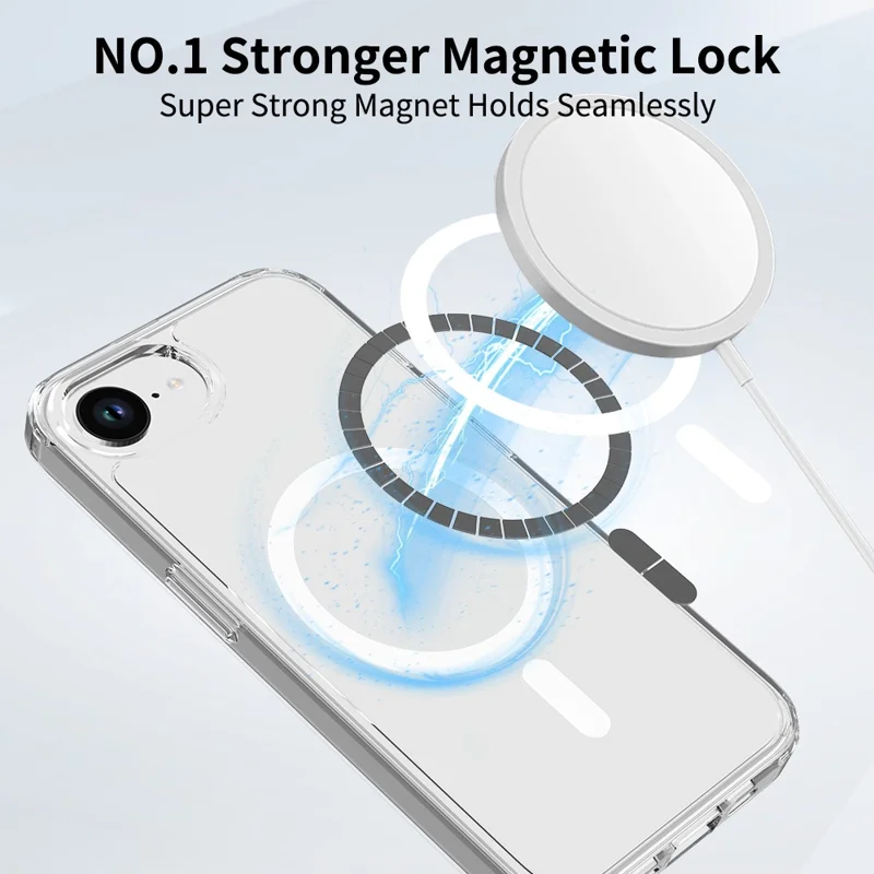 Bulk Purchasing For iPhone 16e Magnetic Case Crystal Clear 1.5mm TPU PC Phone Back Cover - Transparent