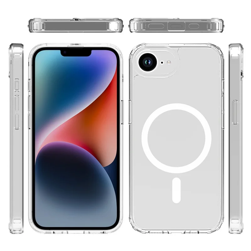 Bulk Purchasing For iPhone 16e Magnetic Case Crystal Clear 1.5mm TPU PC Phone Back Cover - Transparent