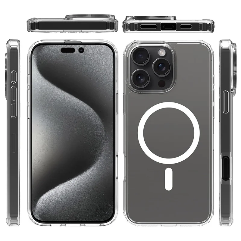 Achat en vrac pour coque magnétique iPhone 16 Pro Max transparente 1,5 mm en TPU et PC - Transparent