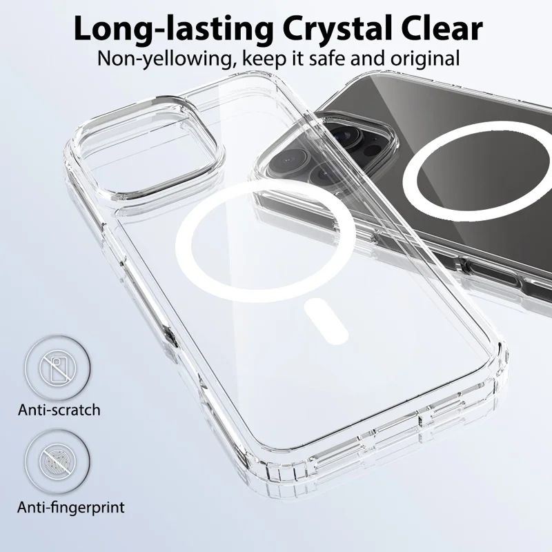 Bulk Purchasing For iPhone 16 Pro Magnetic Case Crystal Clear 1.5mm TPU PC Phone Back Cover - Transparent