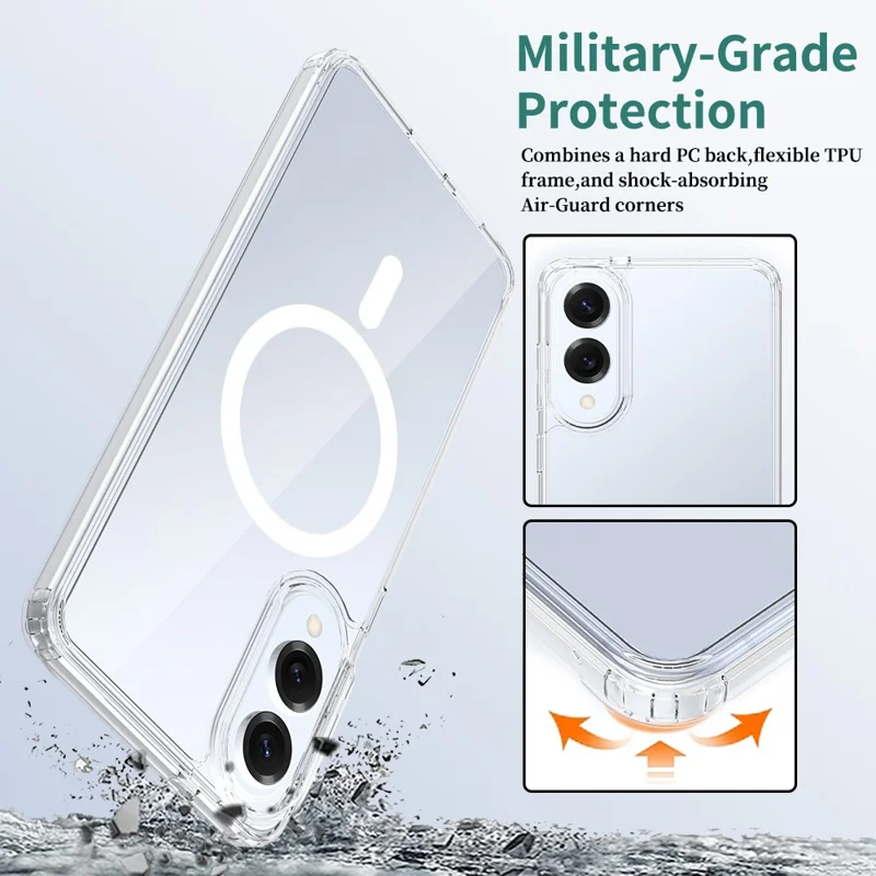 Bulk Purchasing For Samsung Galaxy S25 Edge Magnetic Case Crystal Clear 1.5mm TPU PC Phone Back Cover - Transparent