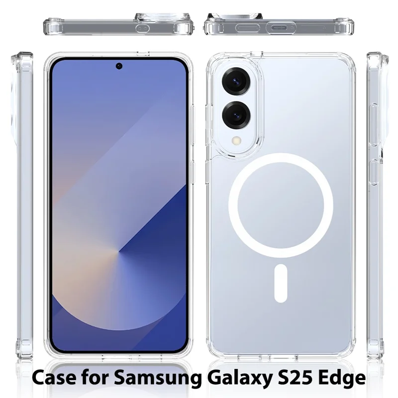 Bulk Purchasing For Samsung Galaxy S25 Edge Magnetic Case Crystal Clear 1.5mm TPU PC Phone Back Cover - Transparent