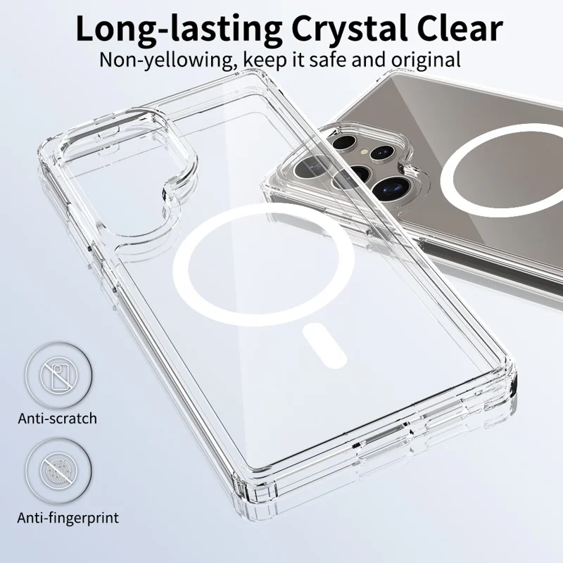 Bulk Purchasing For Samsung Galaxy S25 Ultra Magnetic Case Crystal Clear 1.5mm TPU PC Phone Back Cover - Transparent