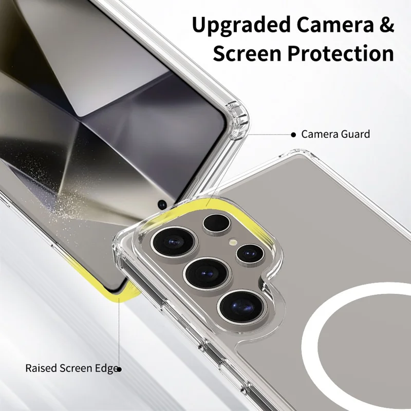 Bulk Purchasing For Samsung Galaxy S25 Ultra Magnetic Case Crystal Clear 1.5mm TPU PC Phone Back Cover - Transparent