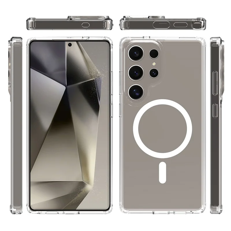 Bulk Purchasing For Samsung Galaxy S25 Ultra Magnetic Case Crystal Clear 1.5mm TPU PC Phone Back Cover - Transparent
