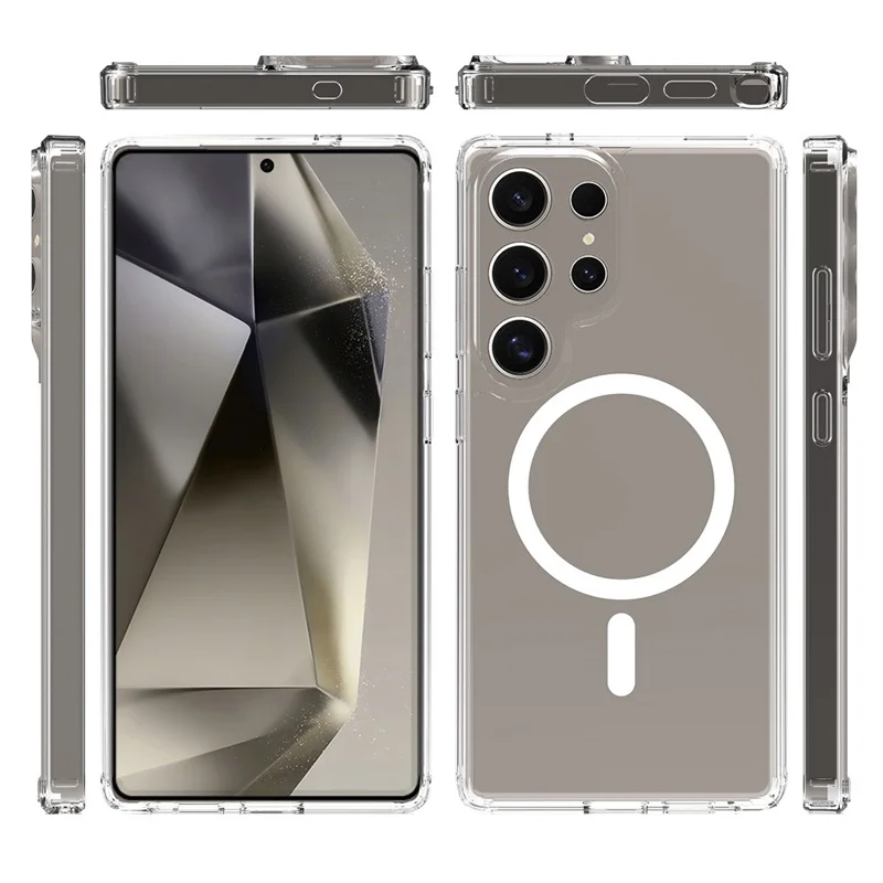 Bulk Purchasing For Samsung Galaxy S24 Ultra Magnetic Case Crystal Clear 1.5mm TPU PC Phone Back Cover - Transparent