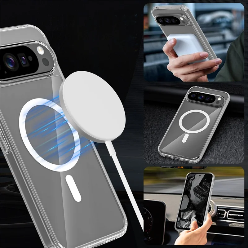 Bulk Purchasing For Google Pixel 9 Pro XL Magnetic Case Crystal Clear 1.5mm TPU PC Phone Back Cover - Green