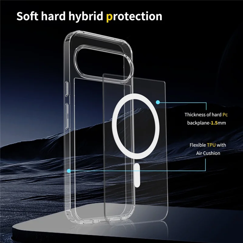 Bulk Purchasing For Google Pixel 9 Pro XL Magnetic Case Crystal Clear 1.5mm TPU PC Phone Back Cover - Green