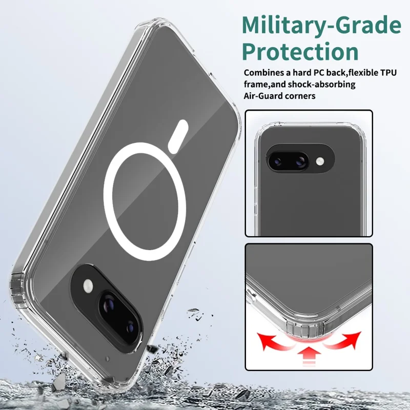 Bulk Purchasing For Google Pixel 9a Magnetic Case Crystal Clear 1.5mm TPU PC Phone Back Cover - Transparent