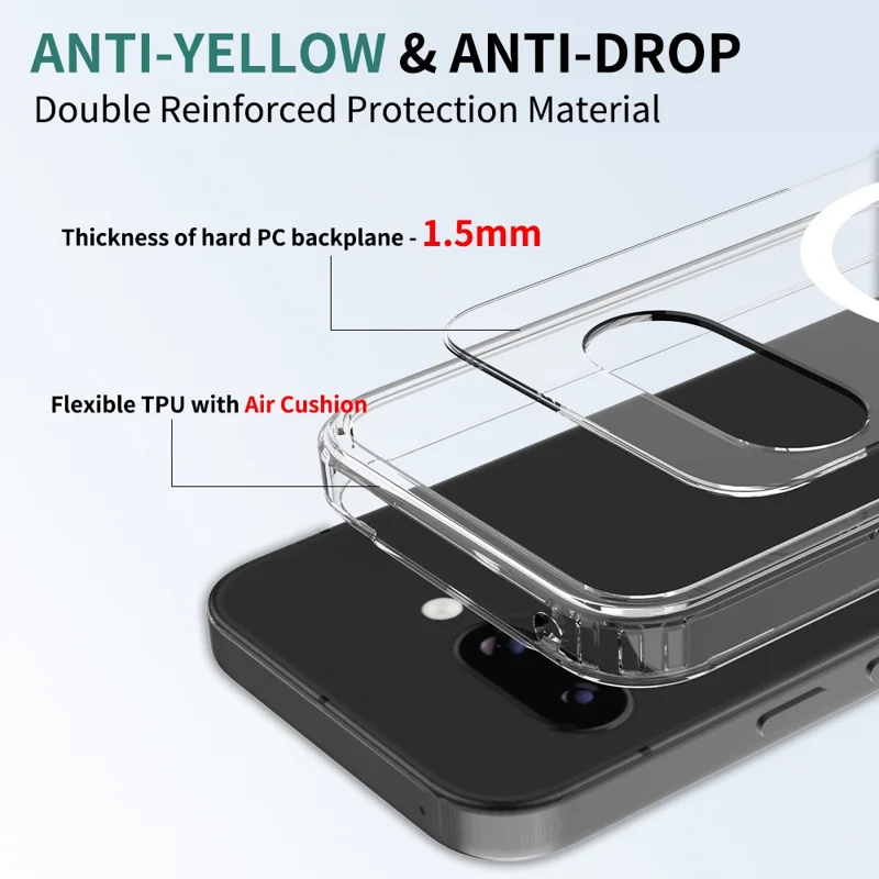 Bulk Purchasing For Google Pixel 9a Magnetic Case Crystal Clear 1.5mm TPU PC Phone Back Cover - Transparent