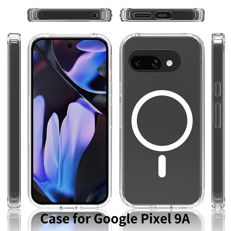 Bulk Purchasing For Google Pixel 9a Magnetic Case Crystal Clear 1.5mm TPU PC Phone Back Cover - Transparent