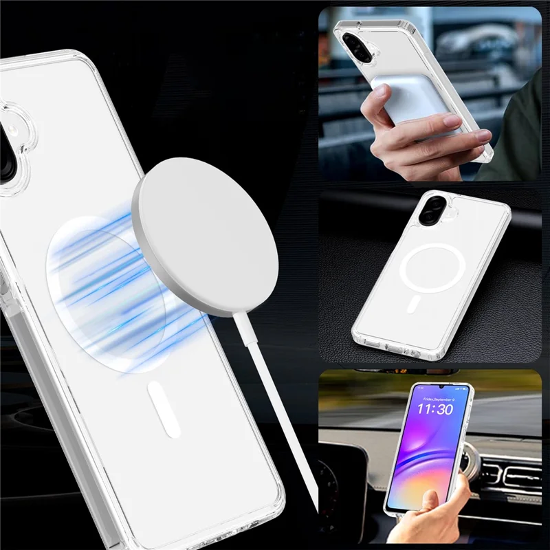 Bulk Purchasing For Samsung Galaxy A07 4G Magnetic Case Crystal Clear 1.5mm TPU PC Phone Back Cover - Black