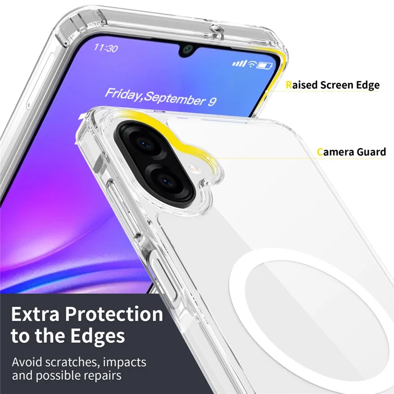 Bulk Purchasing For Samsung Galaxy A07 4G Magnetic Case Crystal Clear 1.5mm TPU PC Phone Back Cover - Black