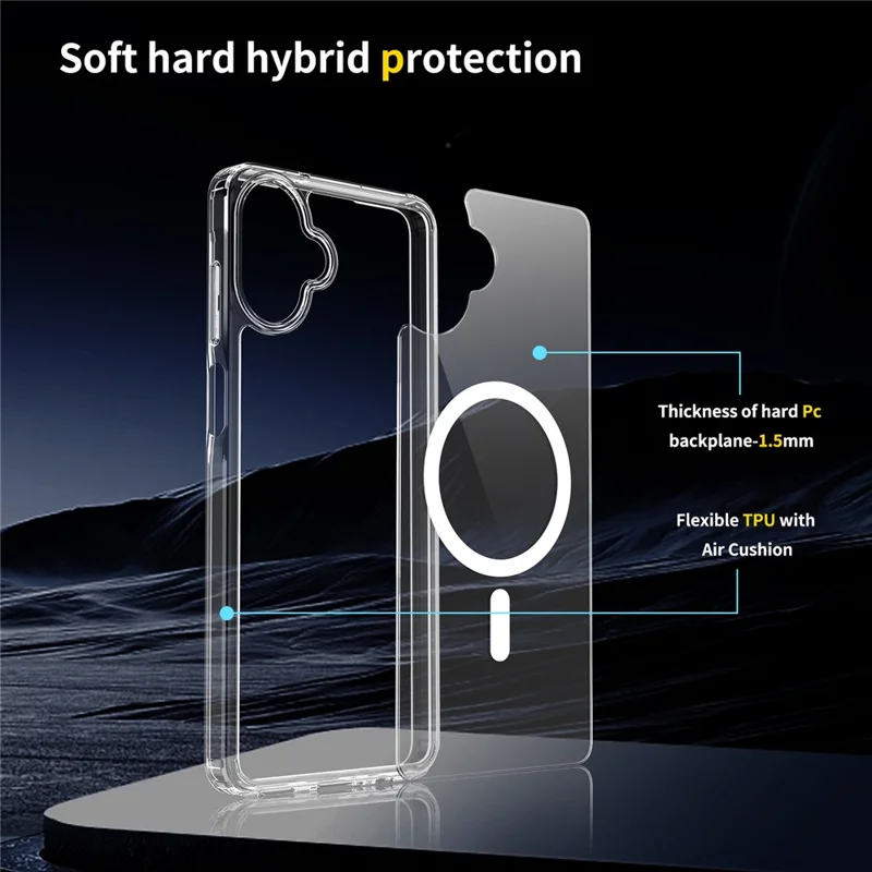 Bulk Purchasing For Samsung Galaxy A07 4G Magnetic Case Crystal Clear 1.5mm TPU PC Phone Back Cover - Black