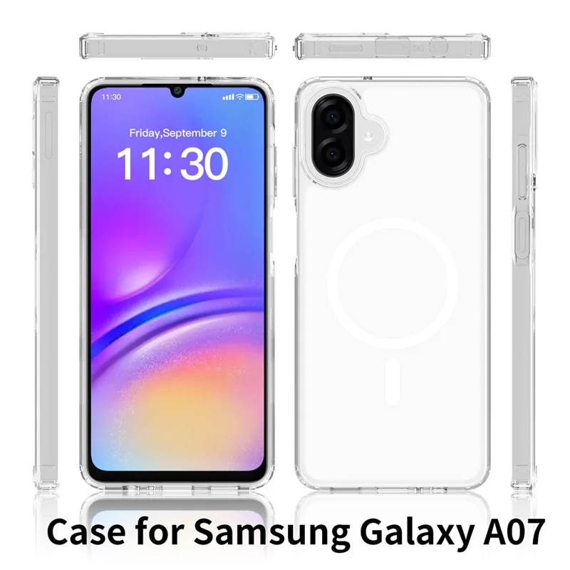 Bulk Purchasing For Samsung Galaxy A07 4G Magnetic Case Crystal Clear 1.5mm TPU PC Phone Back Cover - Black