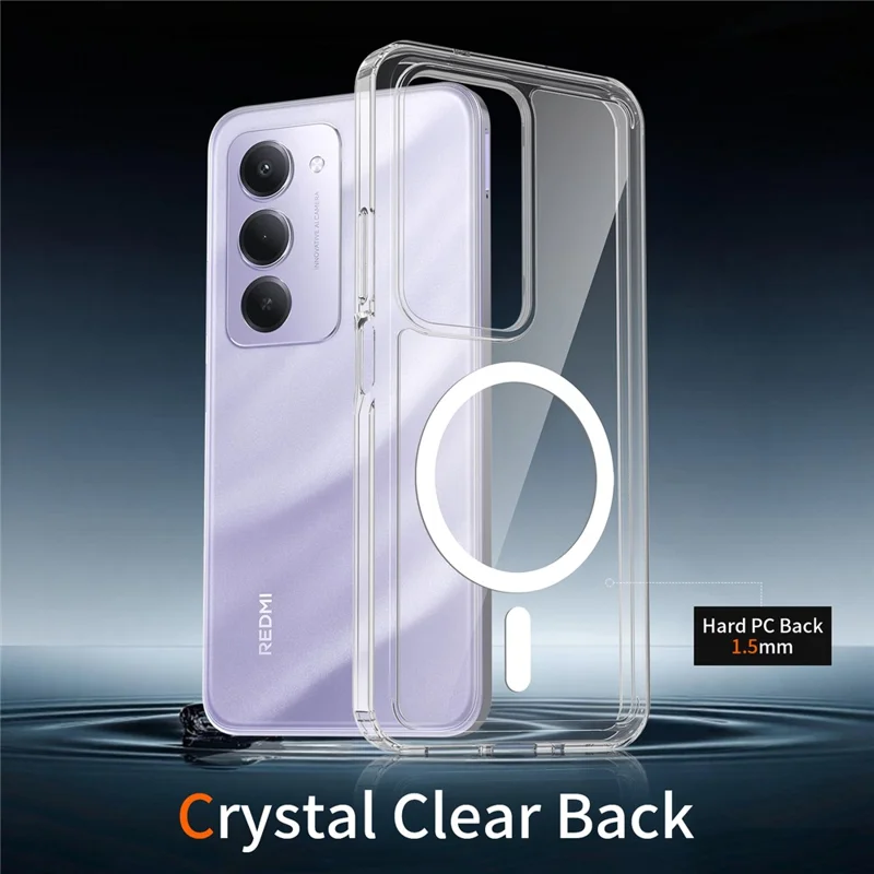 Bulk Purchasing For Xiaomi Redmi 15 4G (EU) (171mm) Magnetic Case Crystal Clear 1.5mm TPU PC Phone Back Cover  - Black