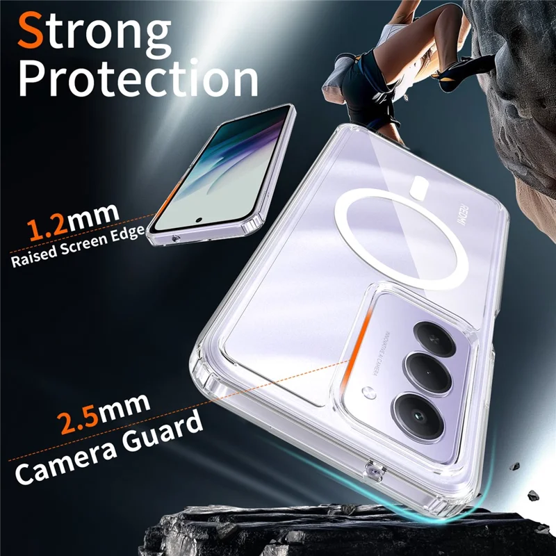 Bulk Purchasing For Xiaomi Redmi 15 4G (EU) (171mm) Magnetic Case Crystal Clear 1.5mm TPU PC Phone Back Cover  - Black