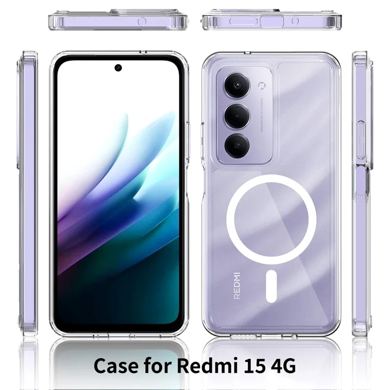 Bulk Purchasing For Xiaomi Redmi 15 4G (EU) (171mm) Magnetic Case Crystal Clear 1.5mm TPU PC Phone Back Cover  - Black