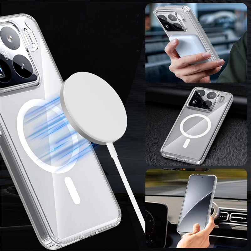 Bulk Purchasing For Xiaomi 15 Pro Magnetic Case Crystal Clear 1.5mm TPU PC Phone Back Cover - Black