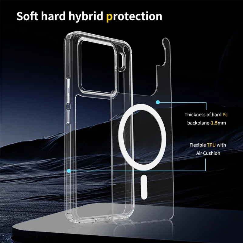 Bulk Purchasing For Xiaomi 15 Pro Magnetic Case Crystal Clear 1.5mm TPU PC Phone Back Cover - Black