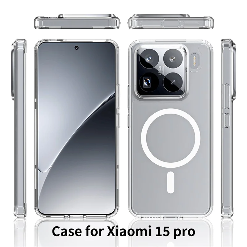 Bulk Purchasing For Xiaomi 15 Pro Magnetic Case Crystal Clear 1.5mm TPU PC Phone Back Cover - Black