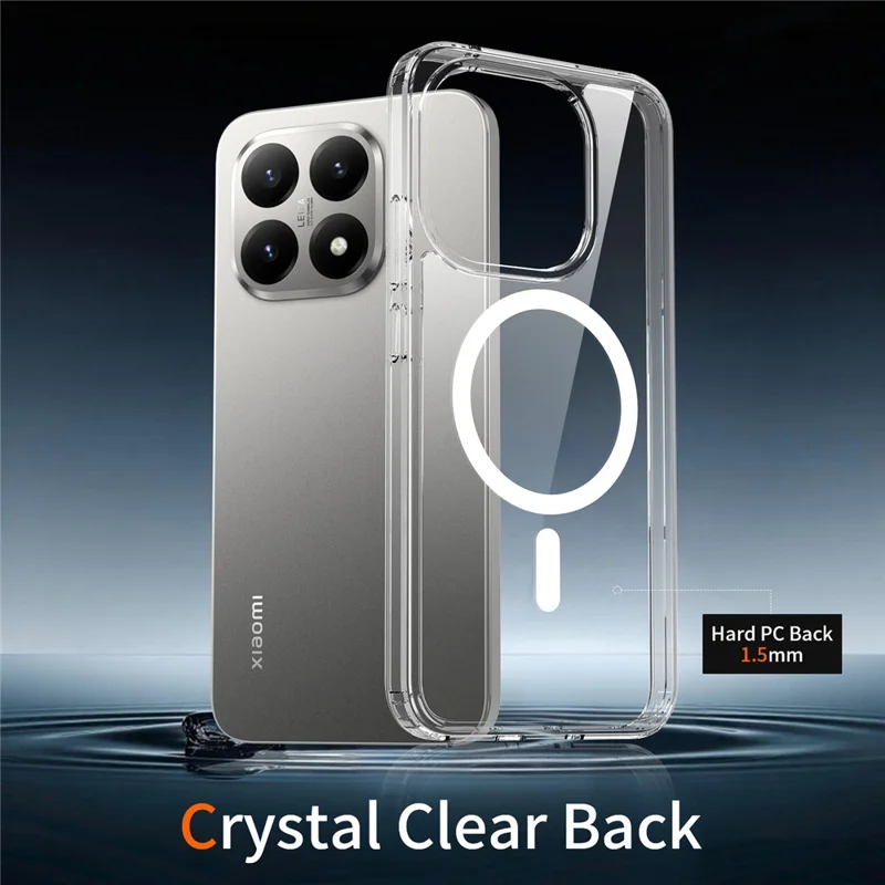Bulk Purchasing For Xiaomi 15T  Magnetic Case Crystal Clear 1.5mm TPU PC Phone Back Cover - Black