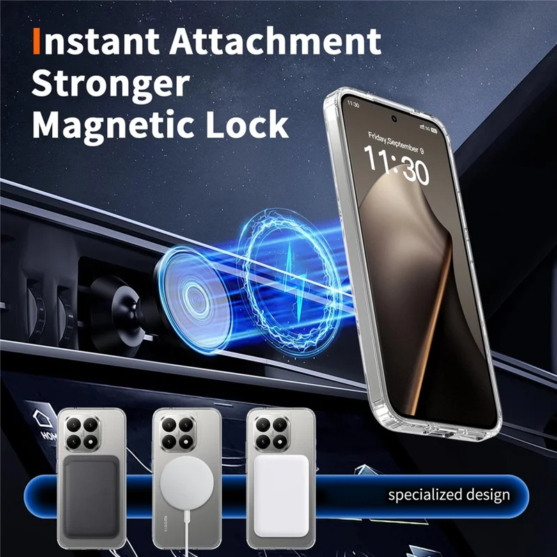 Bulk Purchasing For Xiaomi 15T  Magnetic Case Crystal Clear 1.5mm TPU PC Phone Back Cover - Black