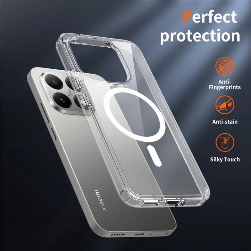 Bulk Purchasing For Xiaomi 15T  Magnetic Case Crystal Clear 1.5mm TPU PC Phone Back Cover - Black