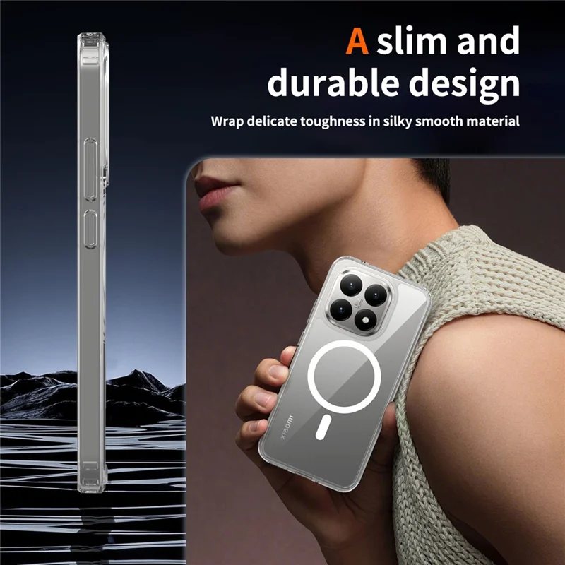 Bulk Purchasing For Xiaomi 15T  Magnetic Case Crystal Clear 1.5mm TPU PC Phone Back Cover - Black