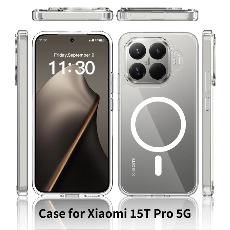 Bulk Purchasing For Xiaomi 15T Pro Magnetic Case Crystal Clear 1.5mm TPU PC Phone Back Cover - Black