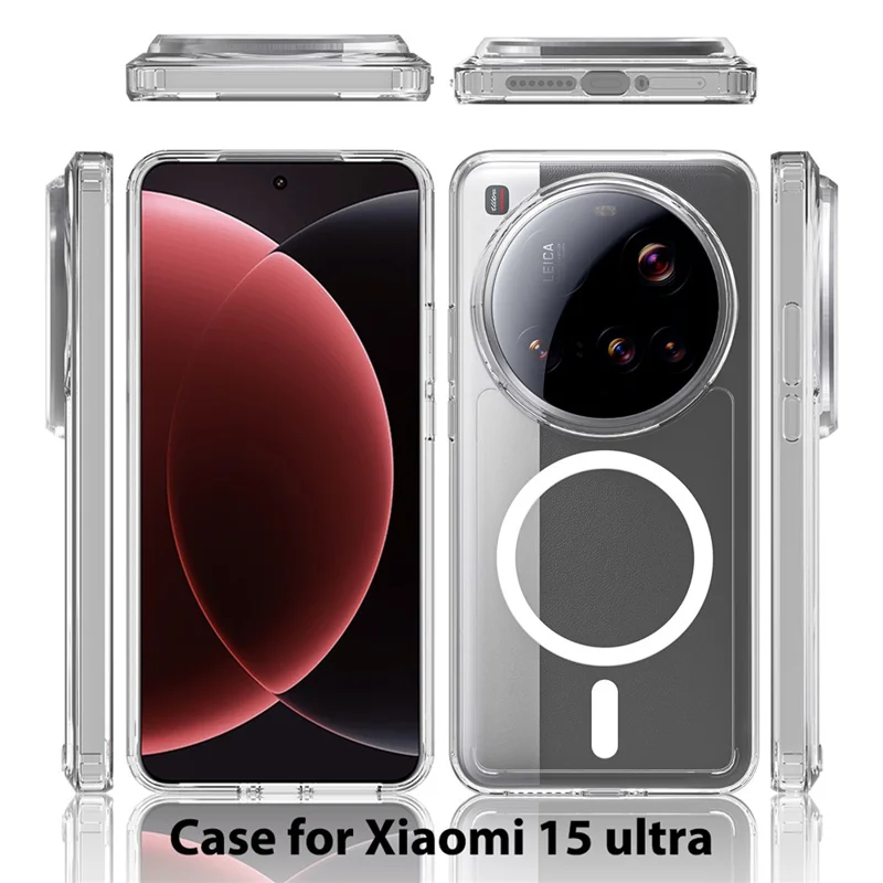 Bulk Purchasing For Xiaomi 15 Ultra Magnetic Case Crystal Clear 1.5mm TPU PC Phone Back Cover - Black