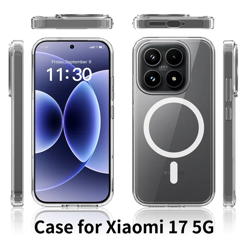 Bulk Purchasing For Xiaomi 17 Magnetic Case Crystal Clear 1.5mm TPU PC Phone Back Cover - Black