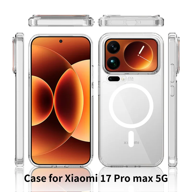 Bulk Purchasing For Xiaomi 17 Pro Max Magnetic Case Crystal Clear 1.5mm TPU PC Phone Back Cover - Black