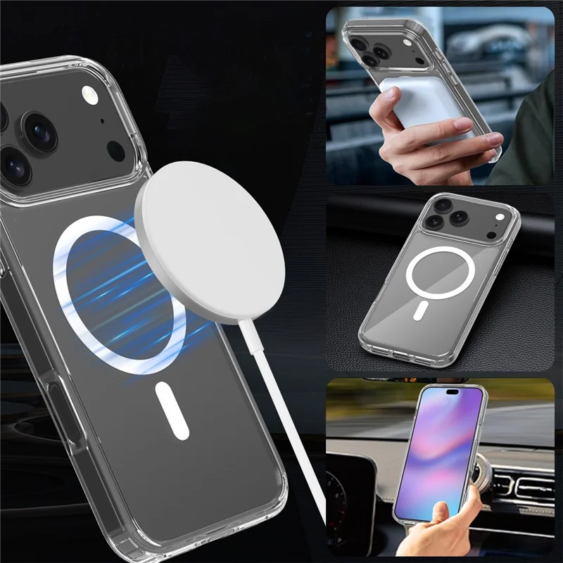 Achat en vrac pour coque magnétique iPhone 17 Pro transparente 1,5 mm en TPU et PC - Couverture arrière transparente