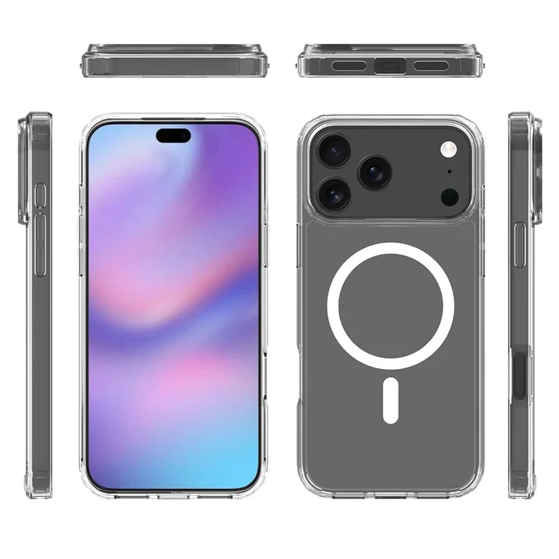 Achat en vrac pour coque magnétique iPhone 17 Pro transparente 1,5 mm en TPU et PC - Couverture arrière transparente