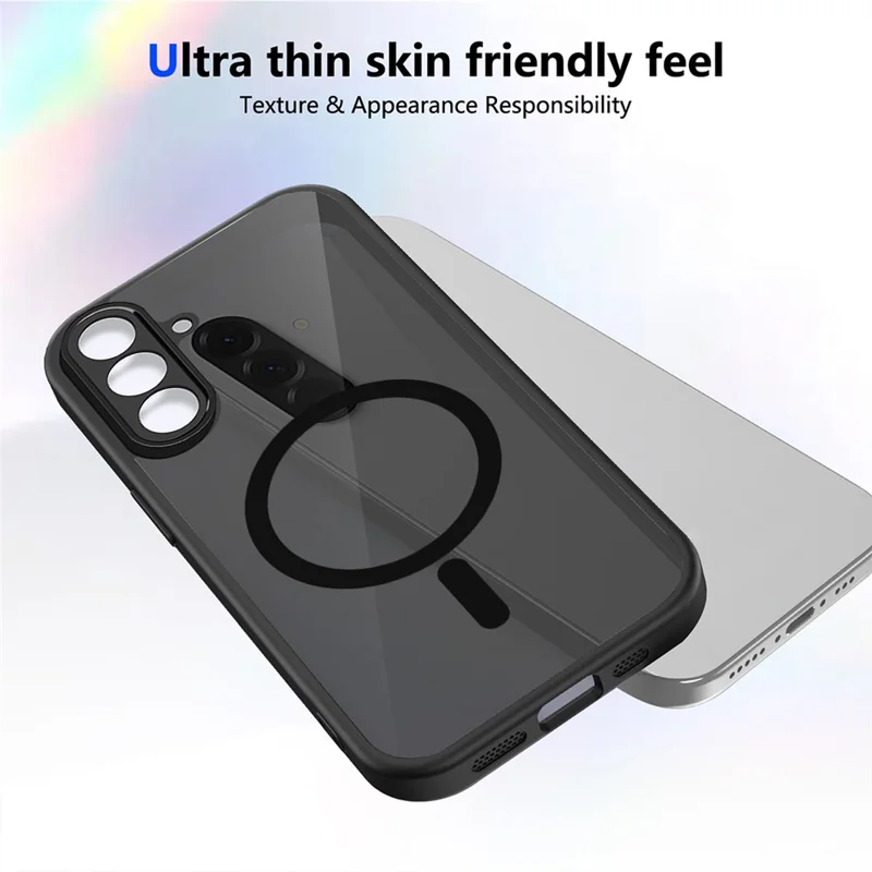 For Samsung Galaxy A26 5G Magnetic Case Skin Touch Matte Translucent PC + TPU Anti-Drop Phone Cover - Black