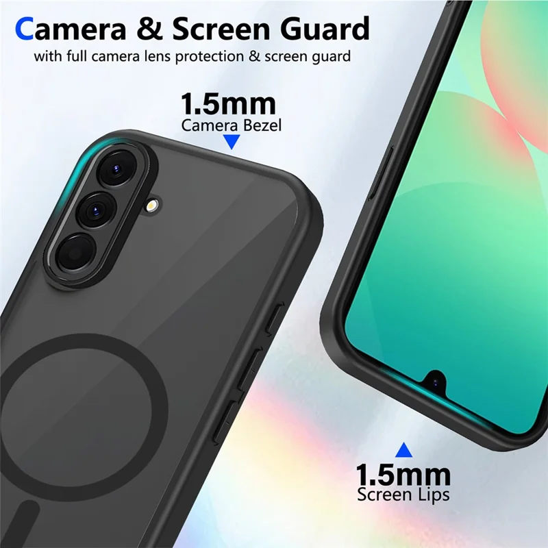 For Samsung Galaxy A26 5G Magnetic Case Skin Touch Matte Translucent PC + TPU Anti-Drop Phone Cover - Black
