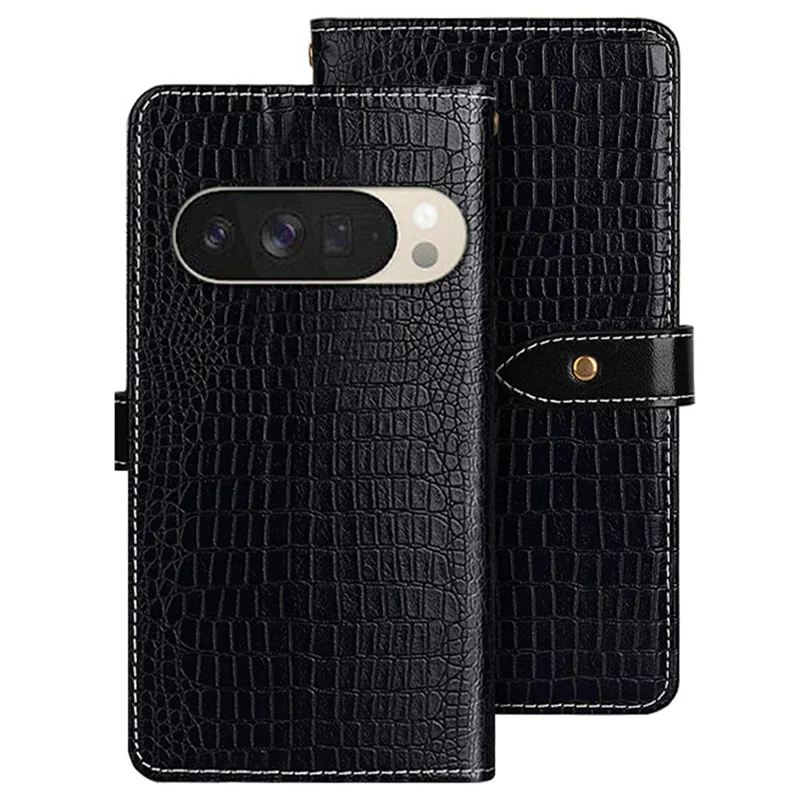 IDEWEI For Google Pixel 10 Pro XL Case Crocodile Texture PU Leather Flip Phone Cover - Black
