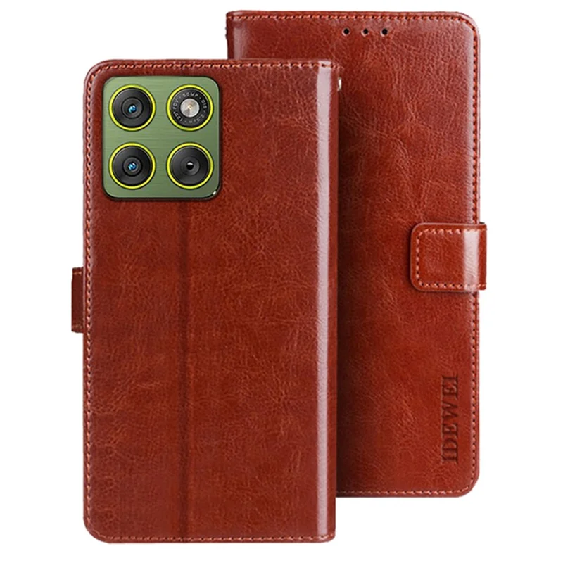 IDEWEI For Motorola Edge 70 5G Stand Case Crazy Horse Texture Leather Phone Cover - Brown