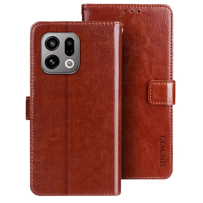 IDEWEI pour Oppo Find X9 5G étui support cuir texturé cheval sauvage - Marron