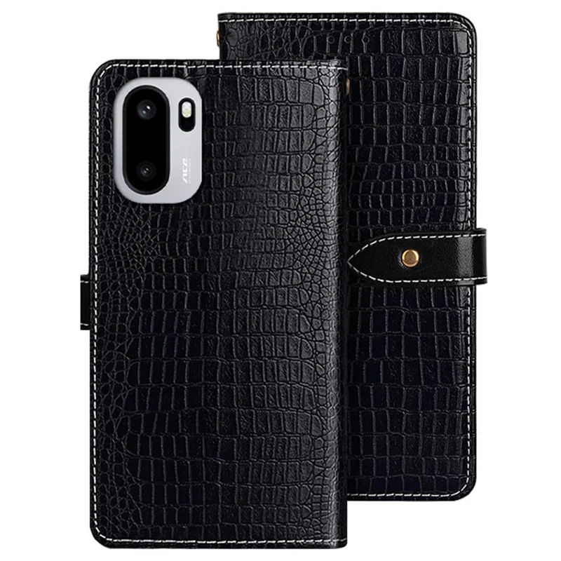 IDEWEI For OnePlus 15R 5G / Ace 6T 5G / Ace 6 5G Case Crocodile Texture PU Leather Flip Phone Cover - Black